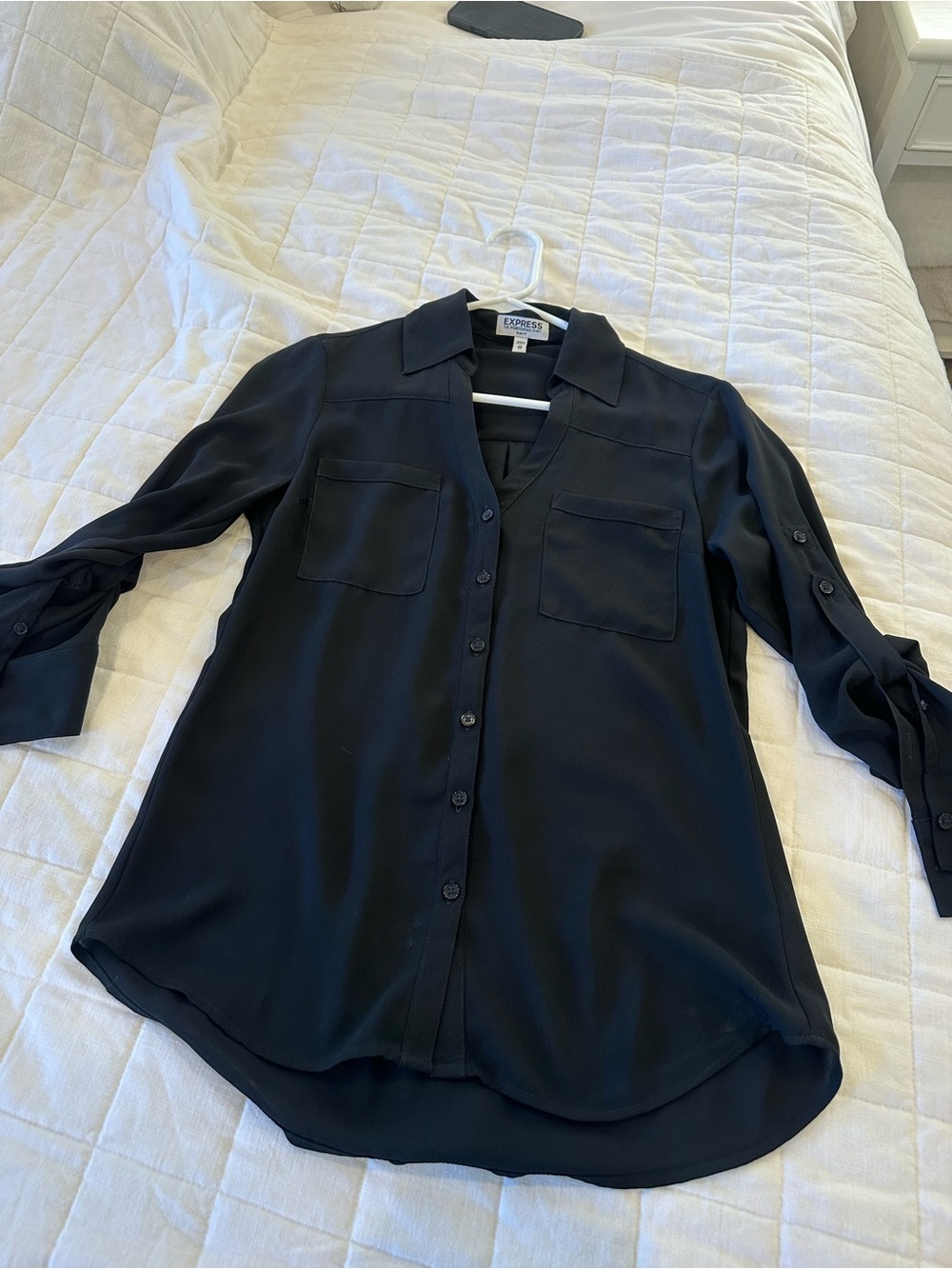 Express Black Button-Front Tunic Blouse